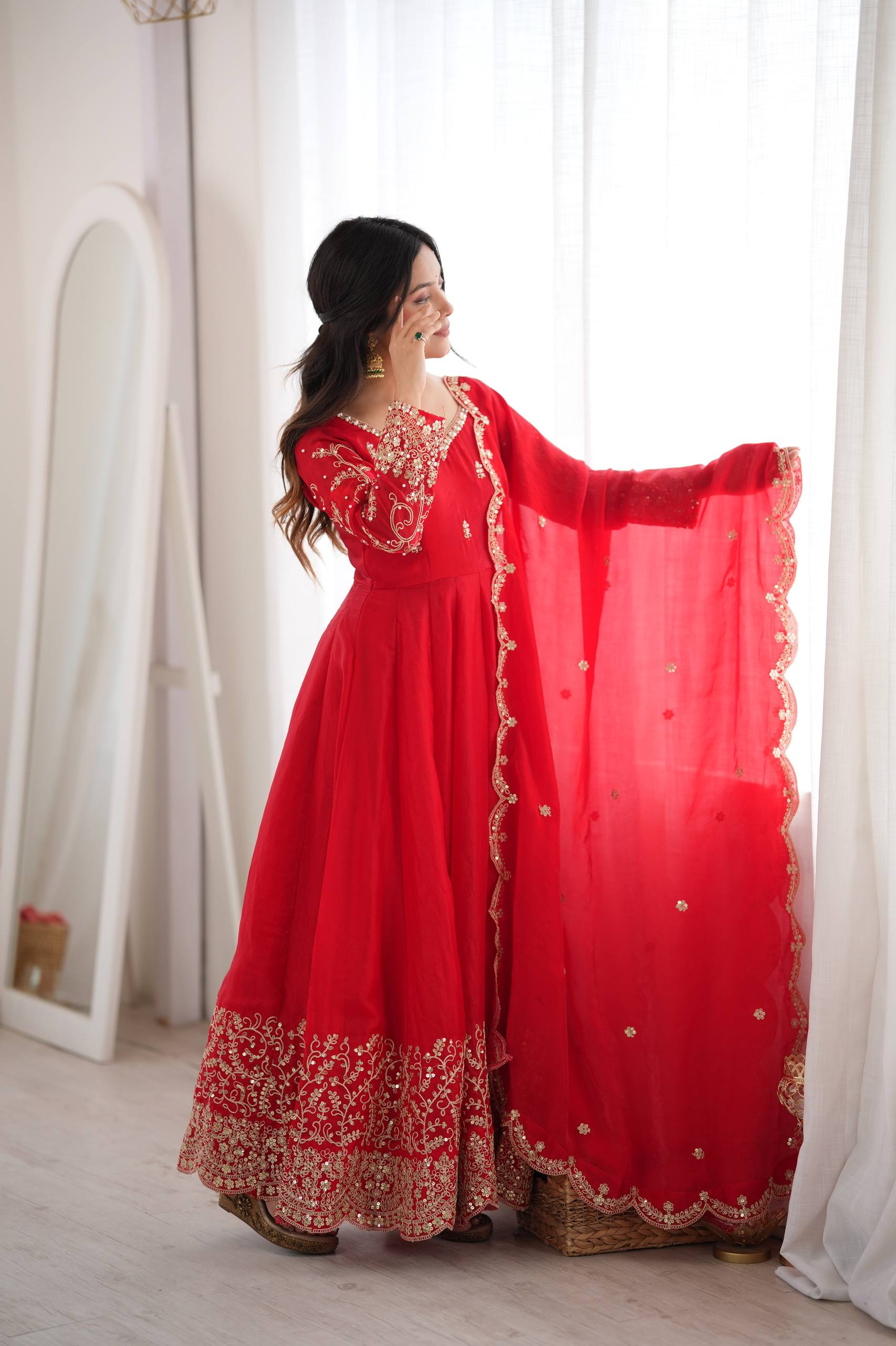 Wedding Wear Fendy Silk Coding & Sequins Gown Set