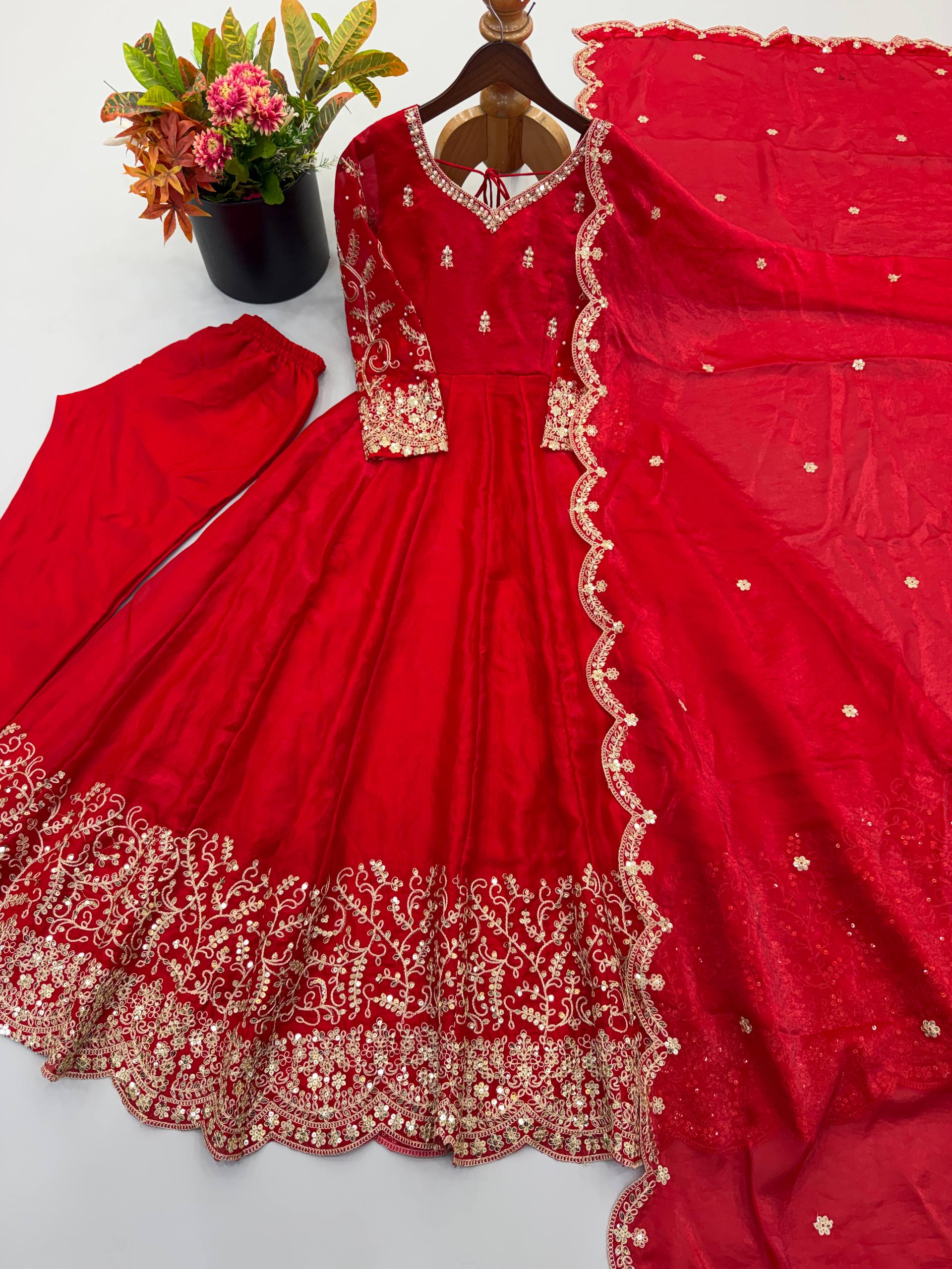 Wedding Wear Fendy Silk Coding & Sequins Gown Set