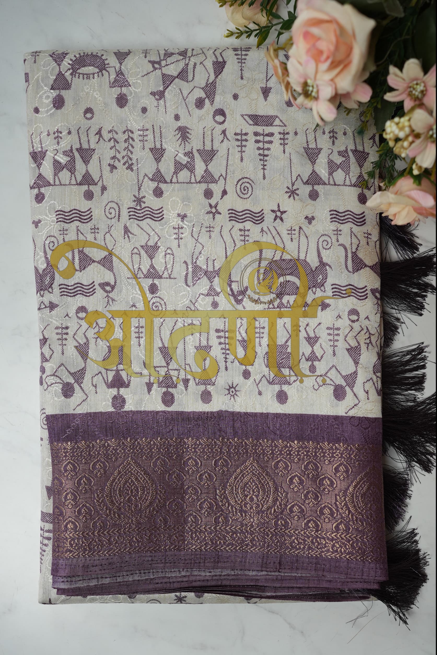Stylish Warli Print Office Saree on Mix Cotton with Banarasi Border