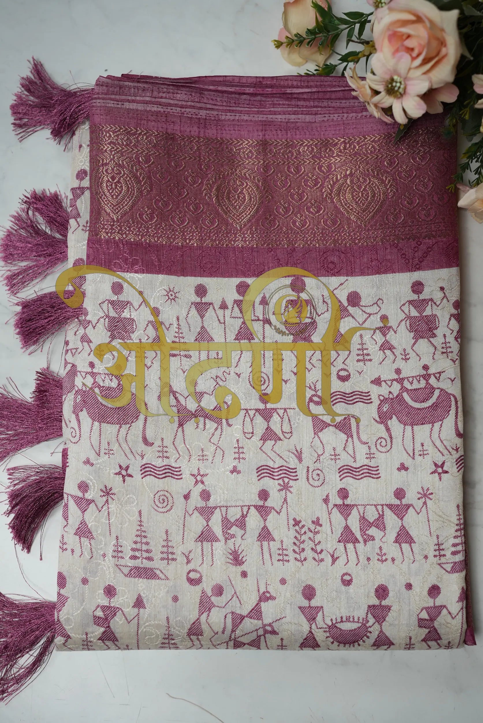 Stylish Warli Print Office Saree on Mix Cotton with Banarasi Border