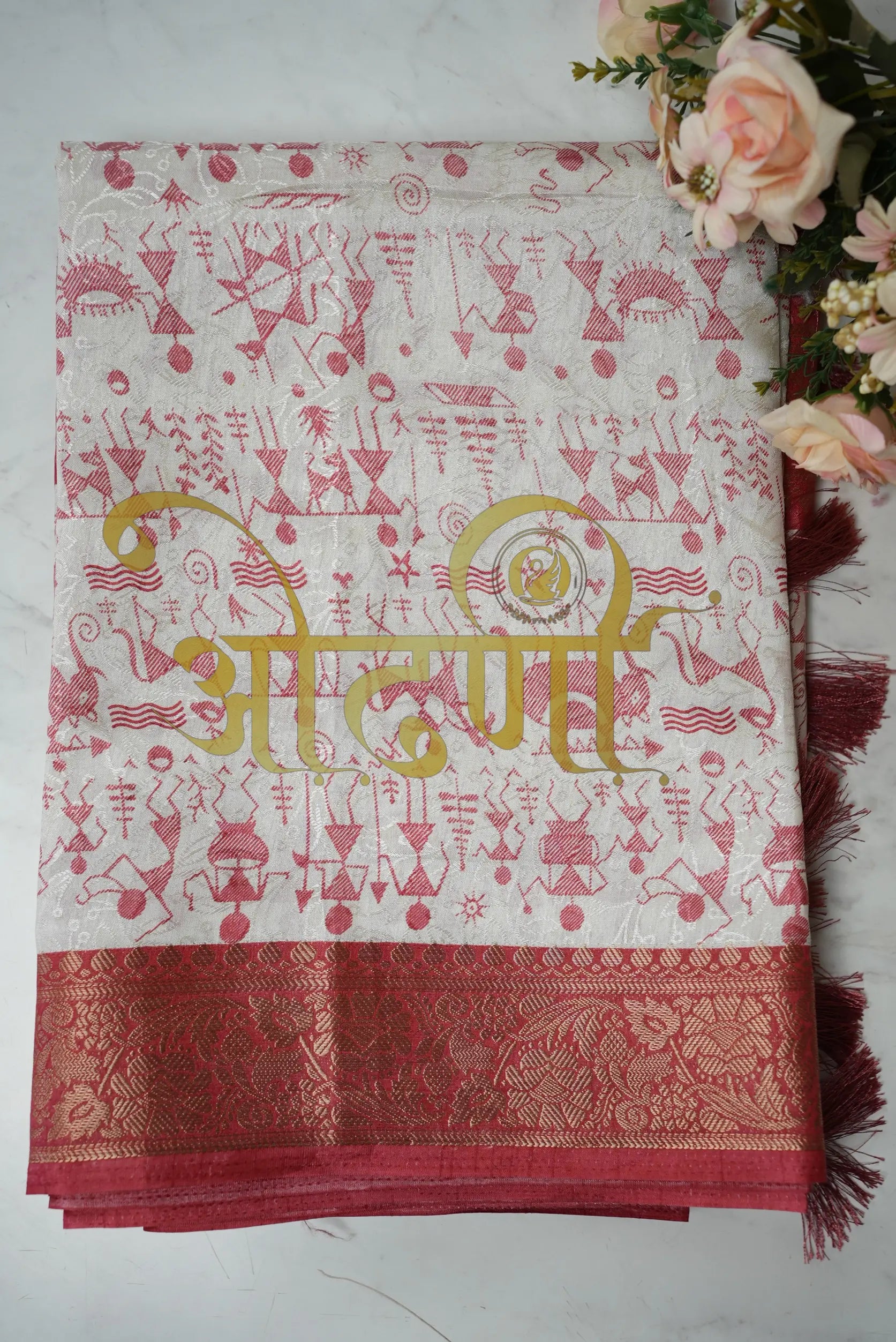 Stylish Warli Print Office Saree on Mix Cotton with Banarasi Border