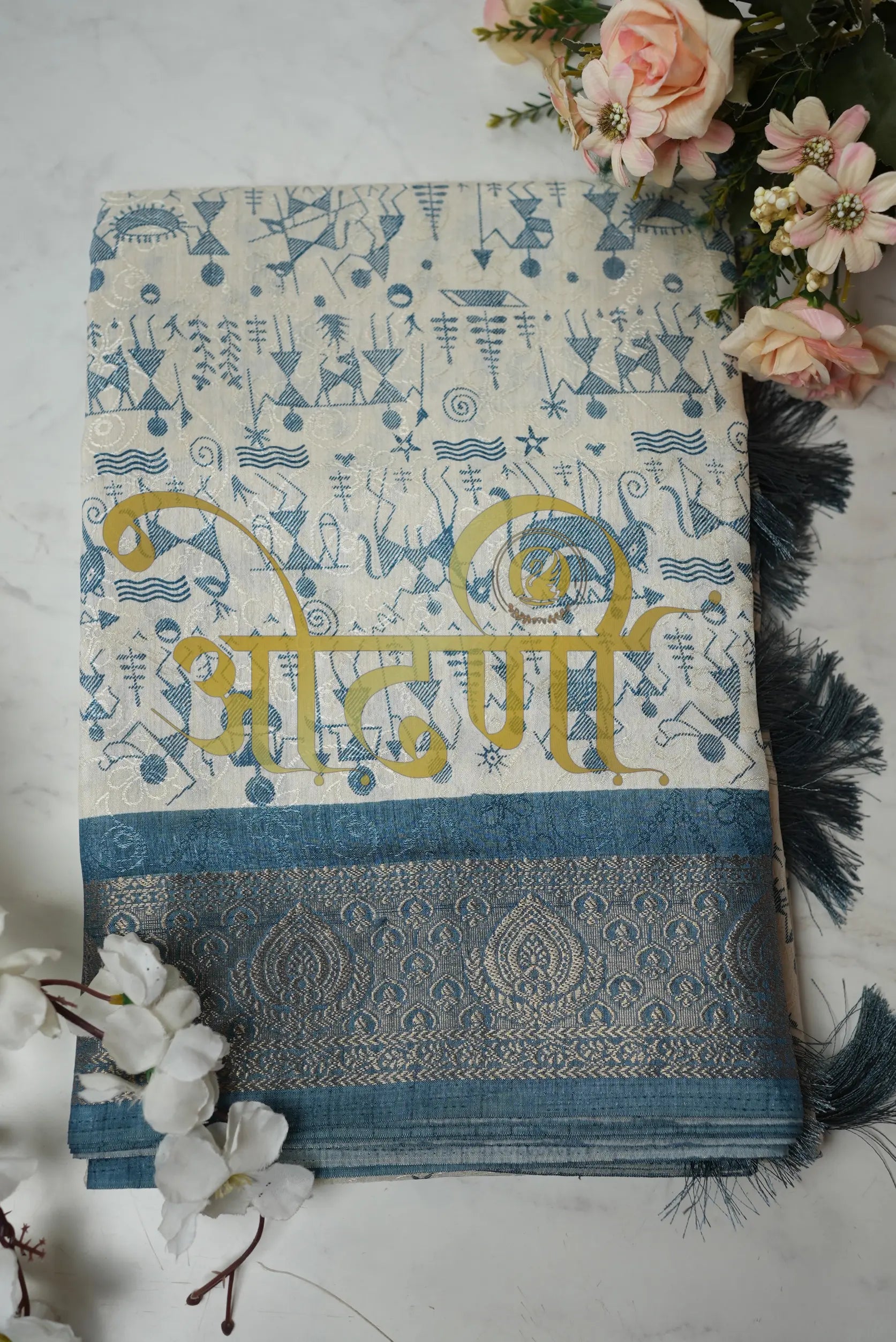 Stylish Warli Print Office Saree on Mix Cotton with Banarasi Border