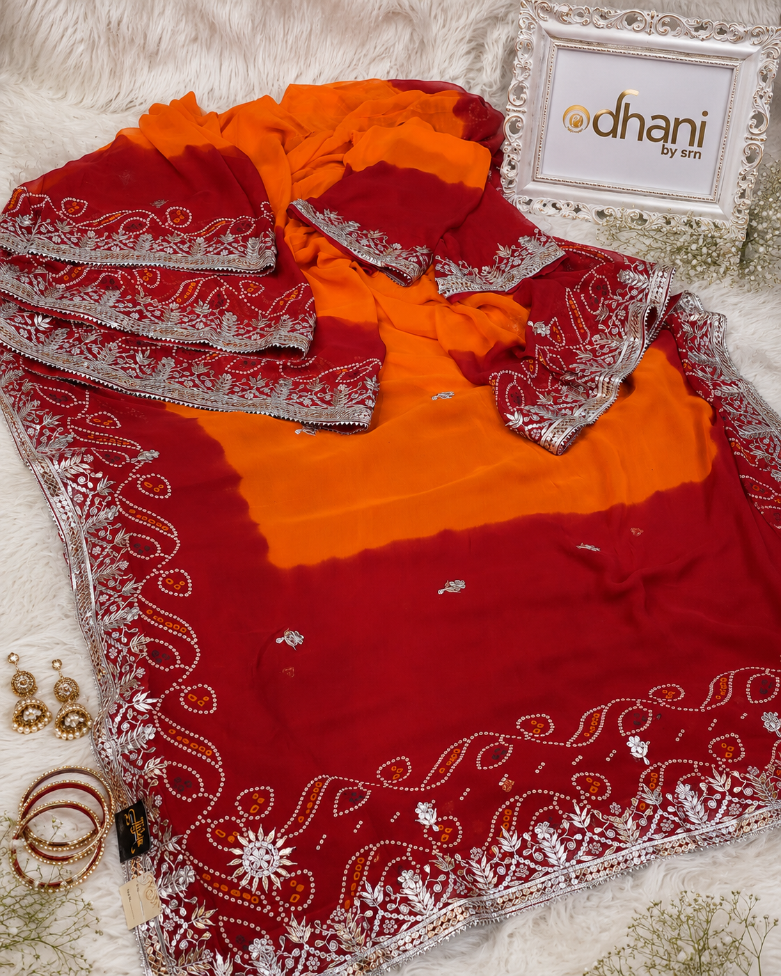 Rajasthani Tradtional Bandhani Pila Saree With Zero Gota Patti Handwork