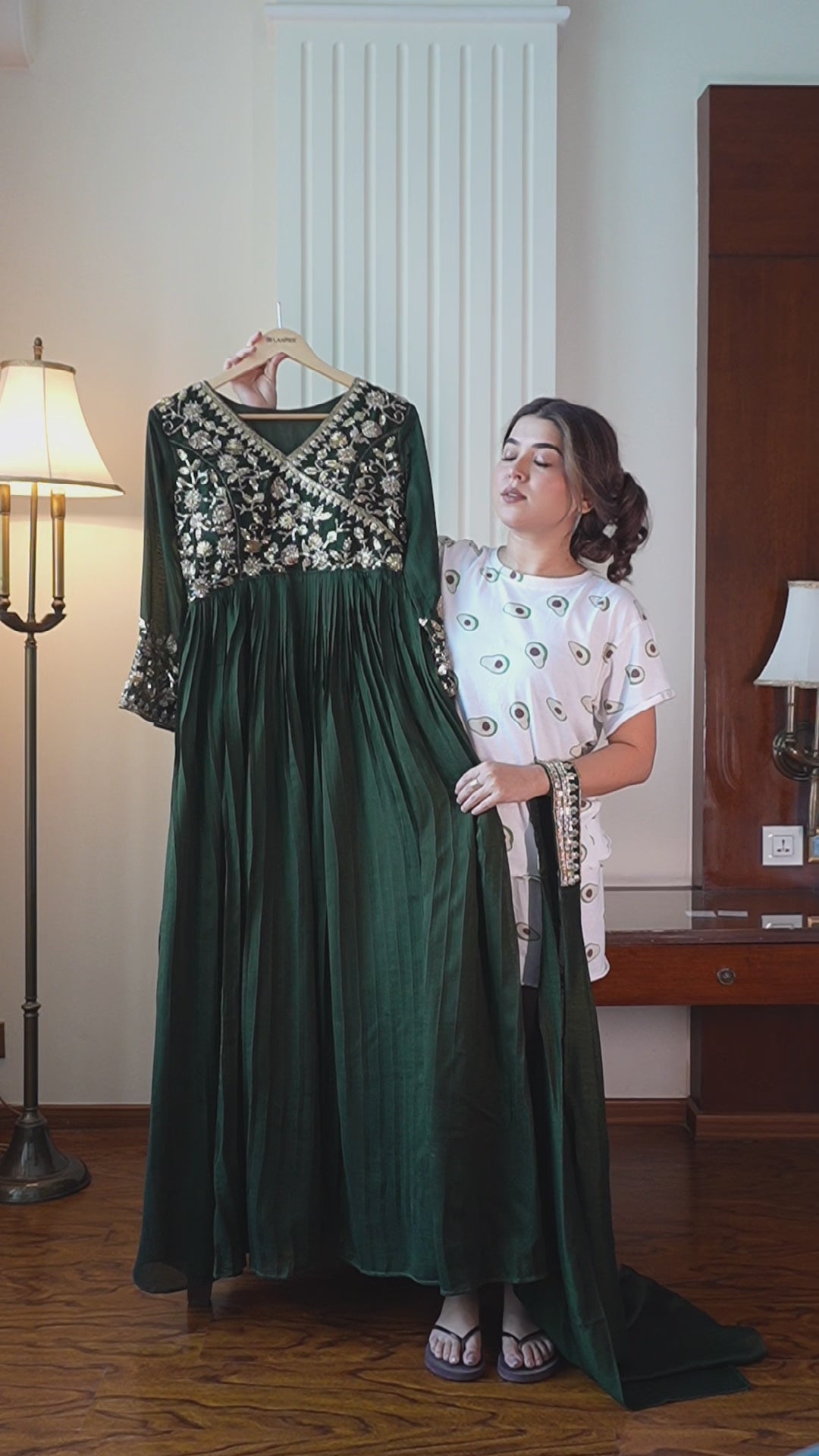 Designer Blooming Vichitra Gown with Beads & Sequins Embroidery Dupatta