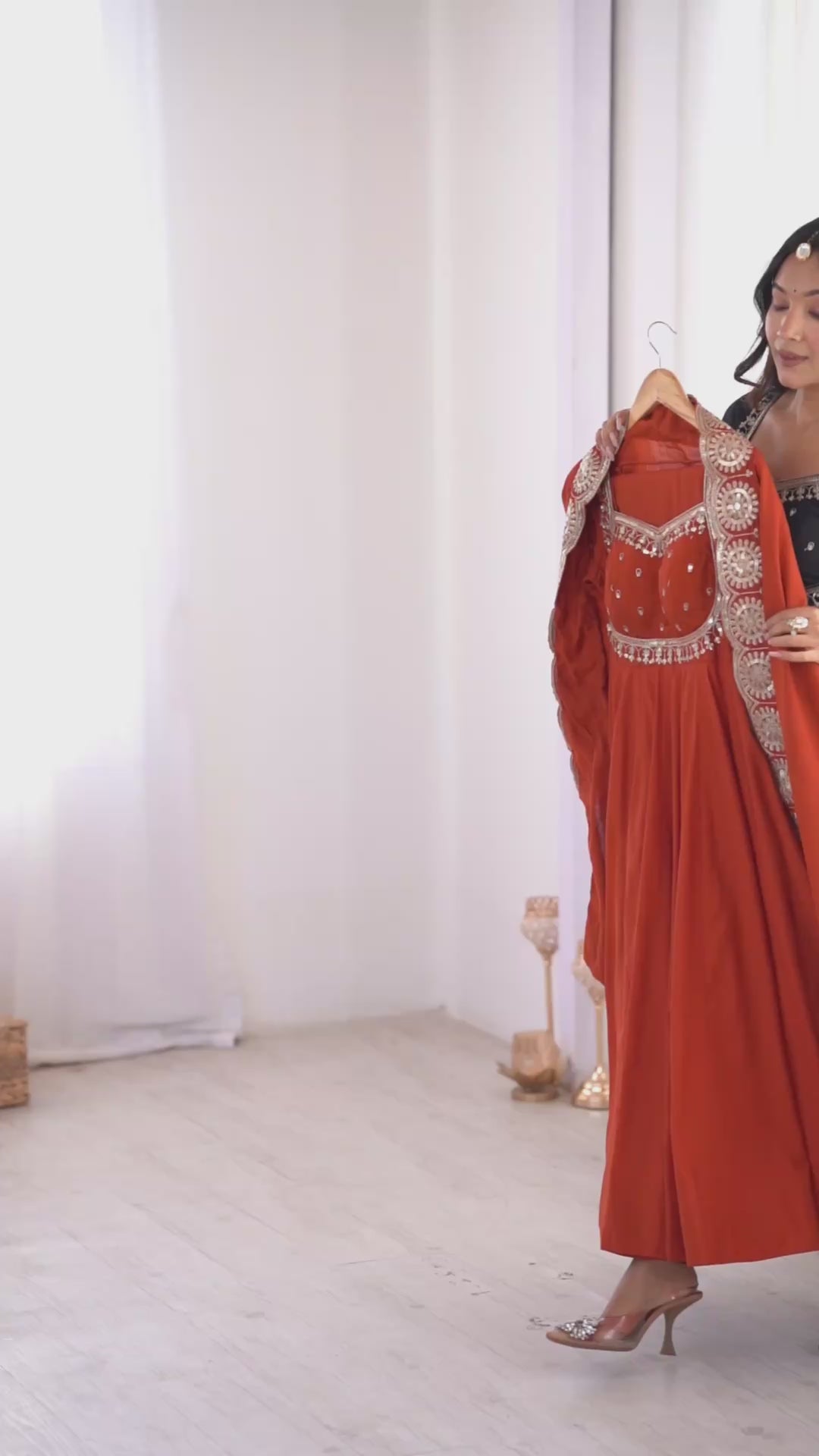 Women's Roman Silk Sequins Embroidered Anarkali Three-Piece Set
