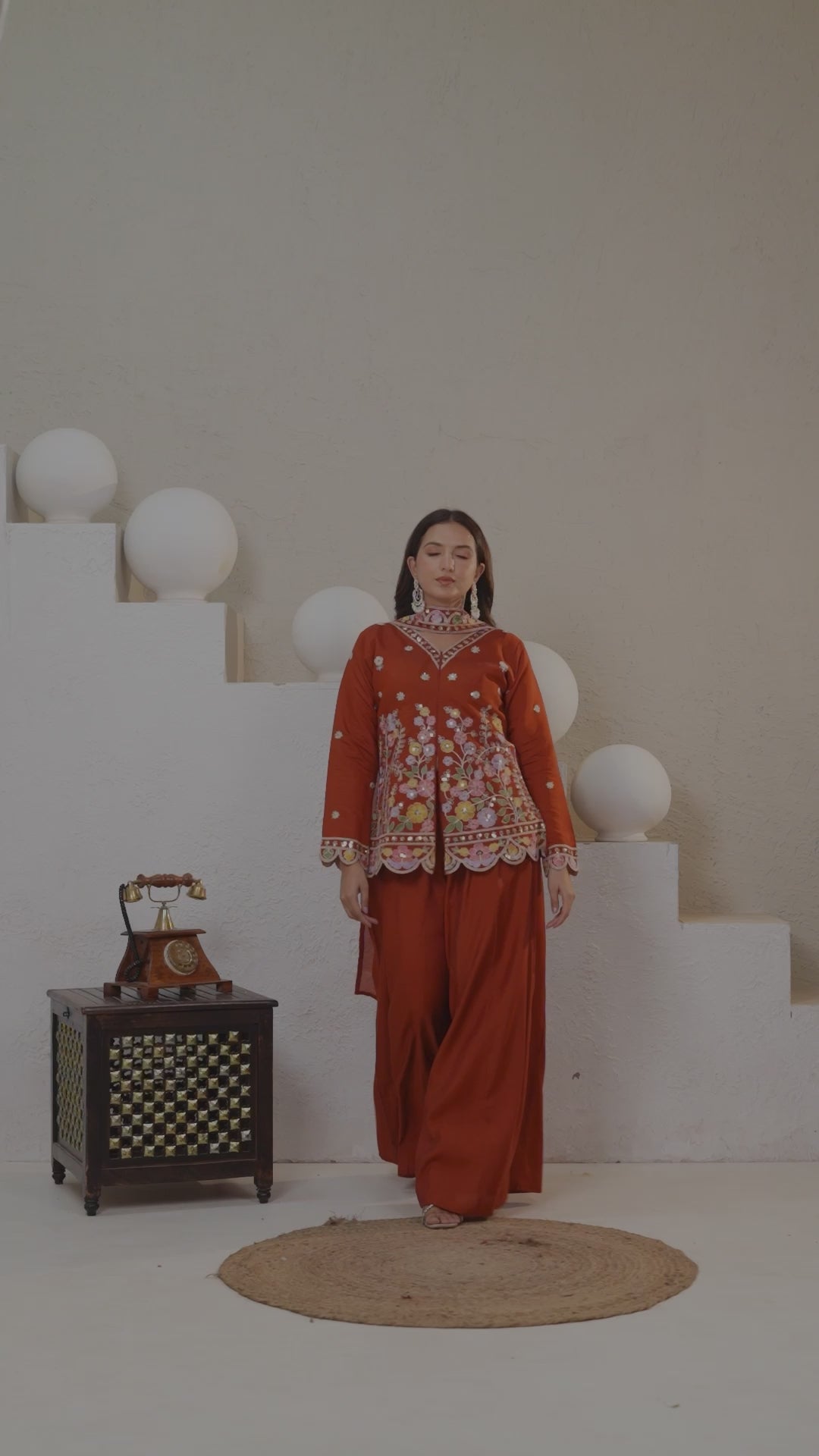 Designer Ready-to-Wear Roman Silk Sharara Set with Sequence Work