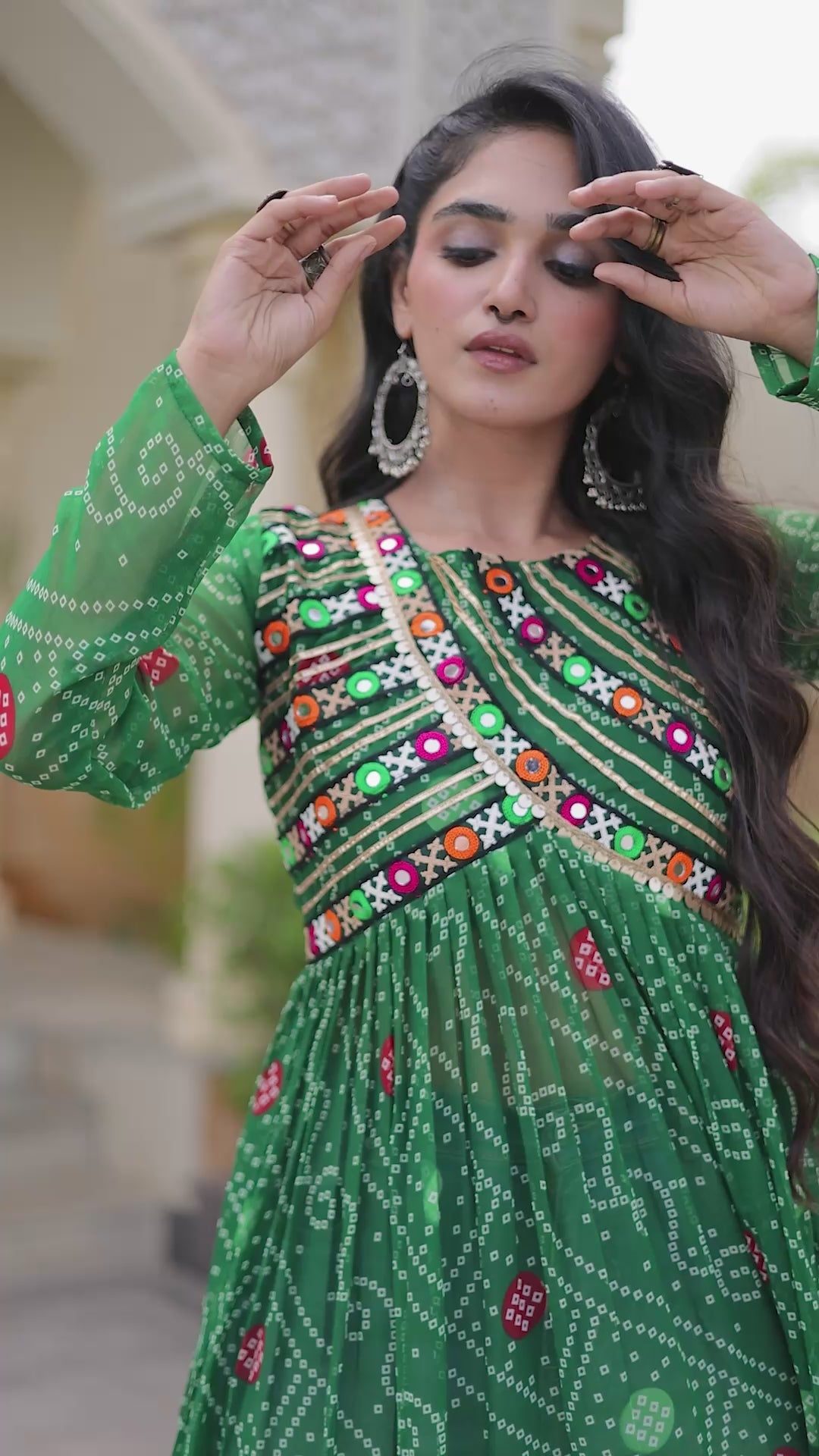 Navratri Special Bandhani Faux Georgette Kurti with Kutchi Work