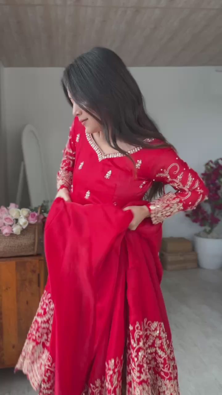 Wedding Wear Fendy Silk Coding & Sequins Gown Set