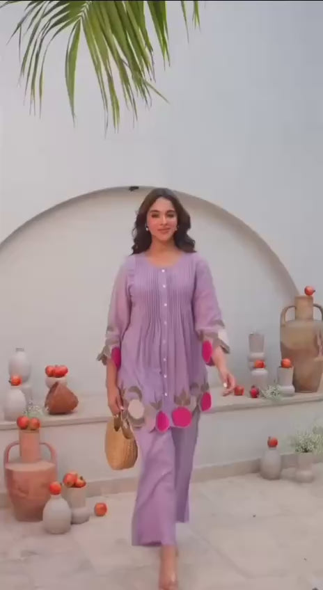 Premium Embroidered Chanderi Silk Top & Pant Co-Ord Set