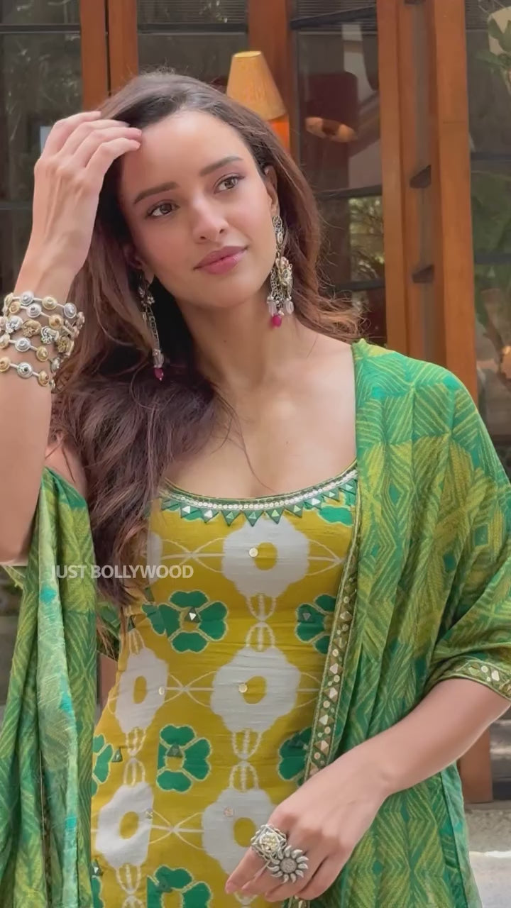 Premium Chinon Silk Digital Print Palazzo Suit for Festive Wear