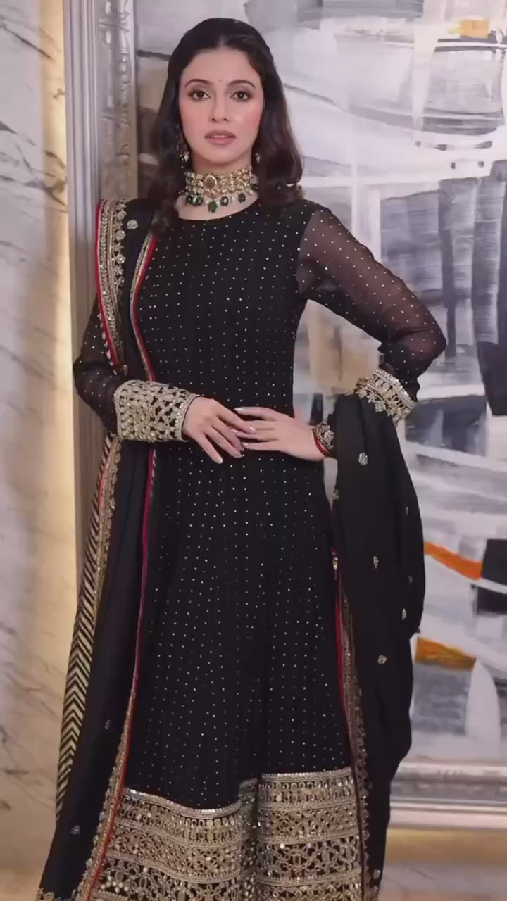 Premium Faux Blooming Gown Set with Zari & Sequins Embroidery