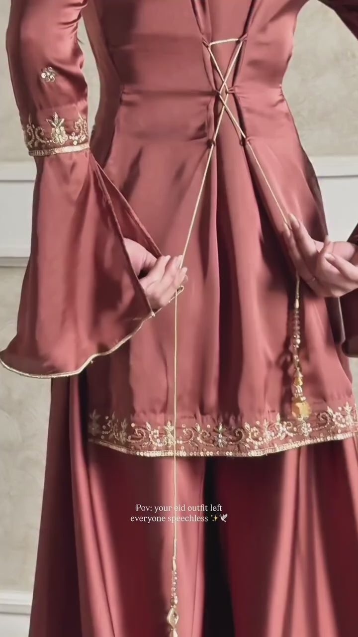 Luxury Embroidered Crepe Silk Farsi Salwar Set with Dupatta