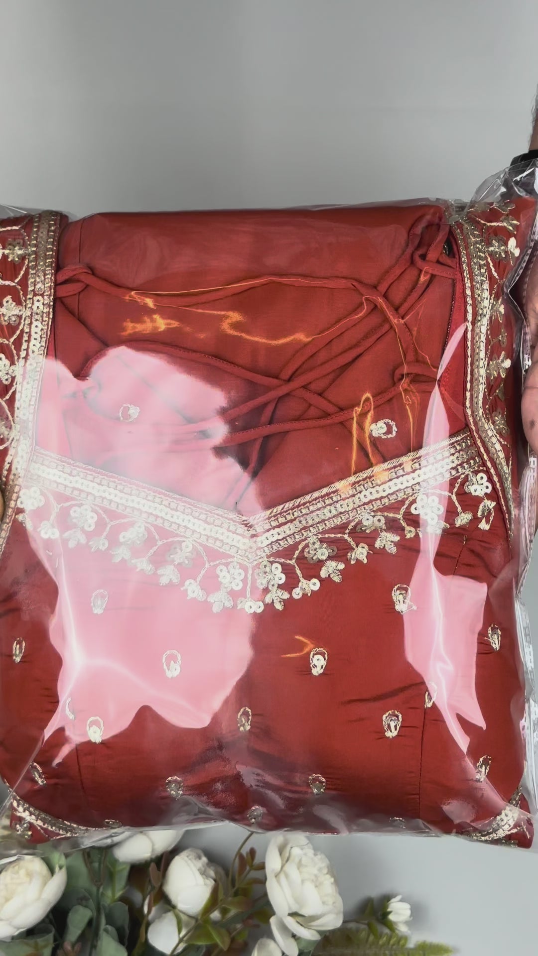 Women's Roman Silk Sequins Embroidered Anarkali Three-Piece Set