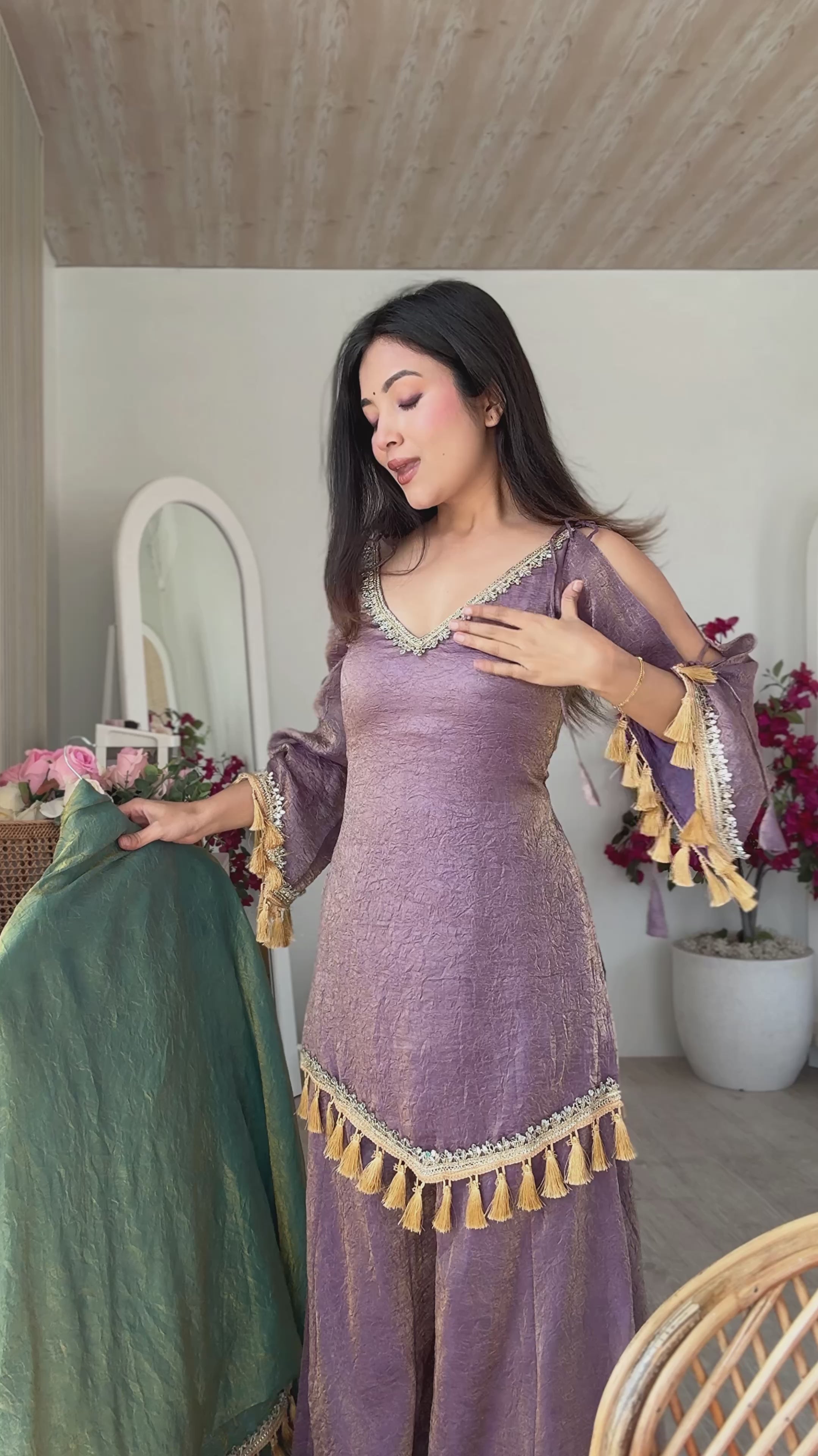 Designer 3 Piece Doremon Crush Palazzo Suit with Lace Border Dupatta