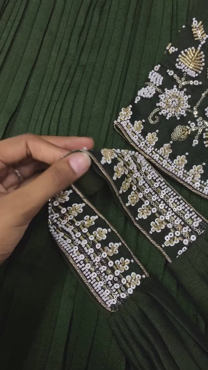 Designer Blooming Vichitra Gown with Beads & Sequins Embroidery Dupatta