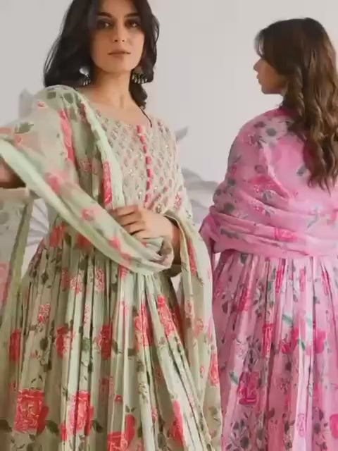Comfort Wear Pure Cotton Anarkali Set with Graceful Floral Prints