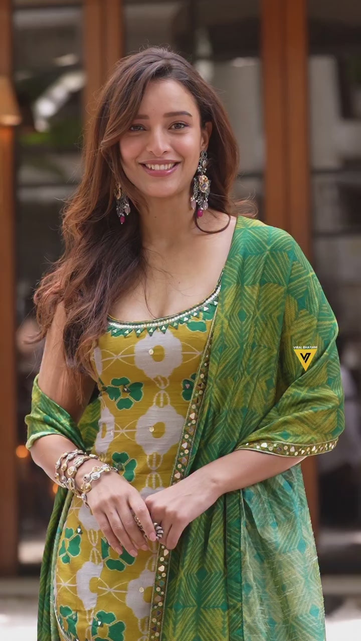Premium Chinon Silk Digital Print Palazzo Suit for Festive Wear