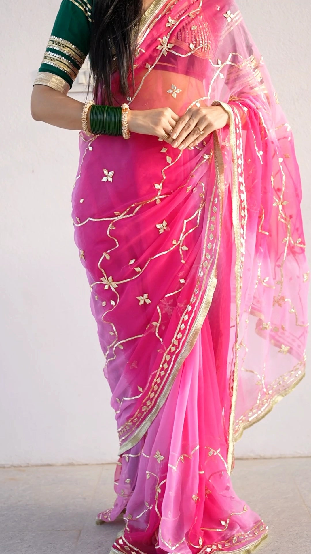 Traditional Rajasthani Jaal Pattern Kacchi Gota Patti Handwork Saree (With Blouse)
