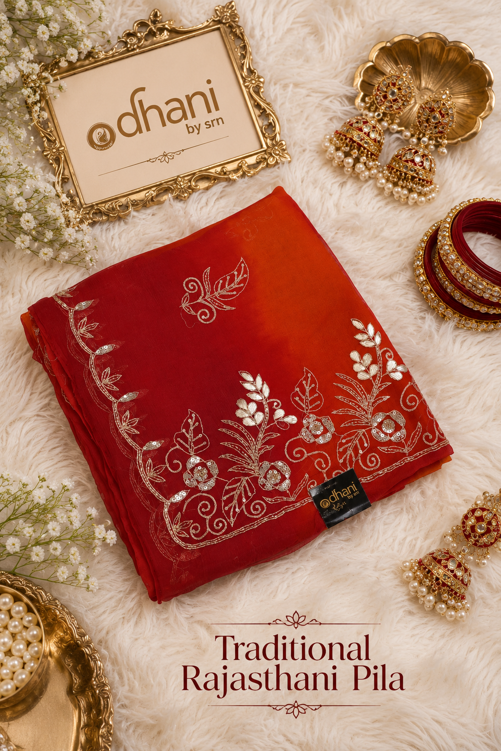 Traditional Rajasthani Pila Saree With Aari And Buta Work